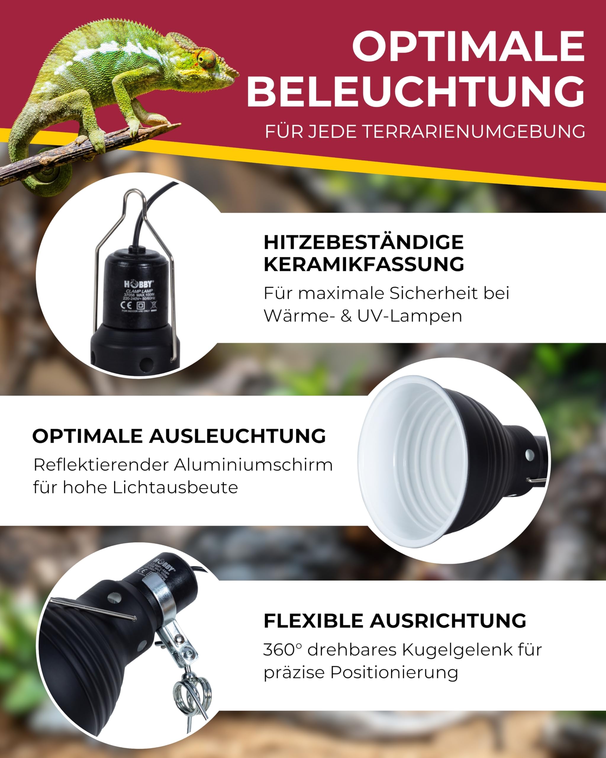 Hobby Clamp Lamp Terrariumleuchte 14 cm E27 Keramik