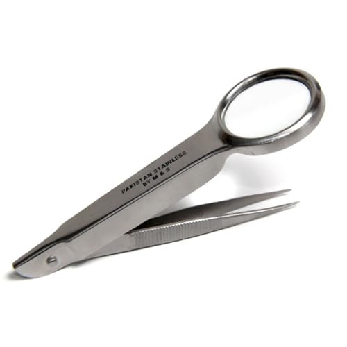 M&S Reptilien Pinzette mit Lupe 9,5 cm Futterpinzette Edelstahl