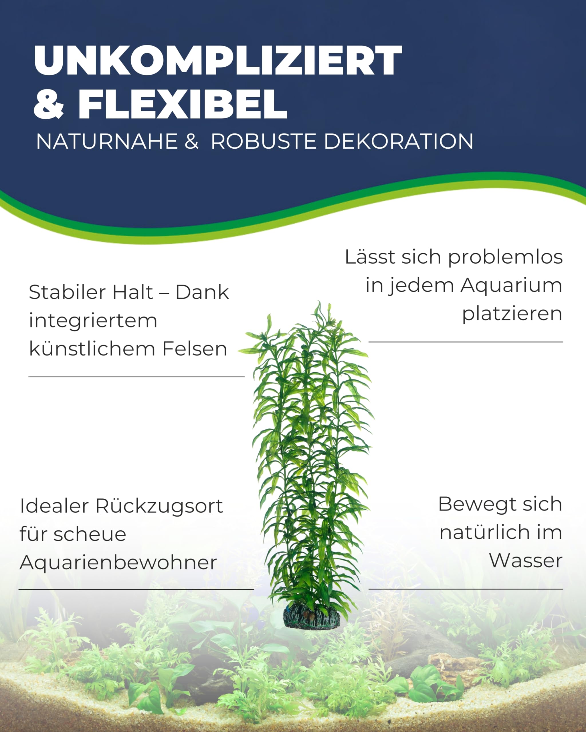 Hobby Heteranthera Kunstpflanze Aquarium 34 cm naturnah felsfixiert