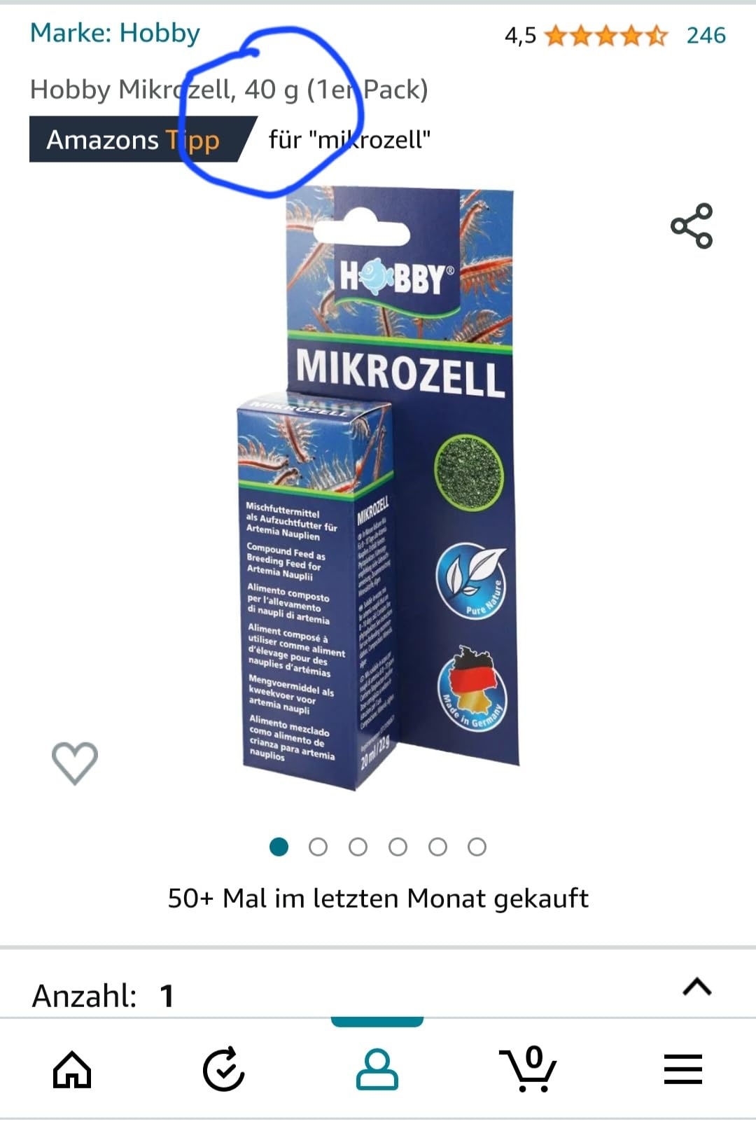 Hobby Mikrozell I Artemia-Aufzuchtfutter 20 ml Phytoplankton