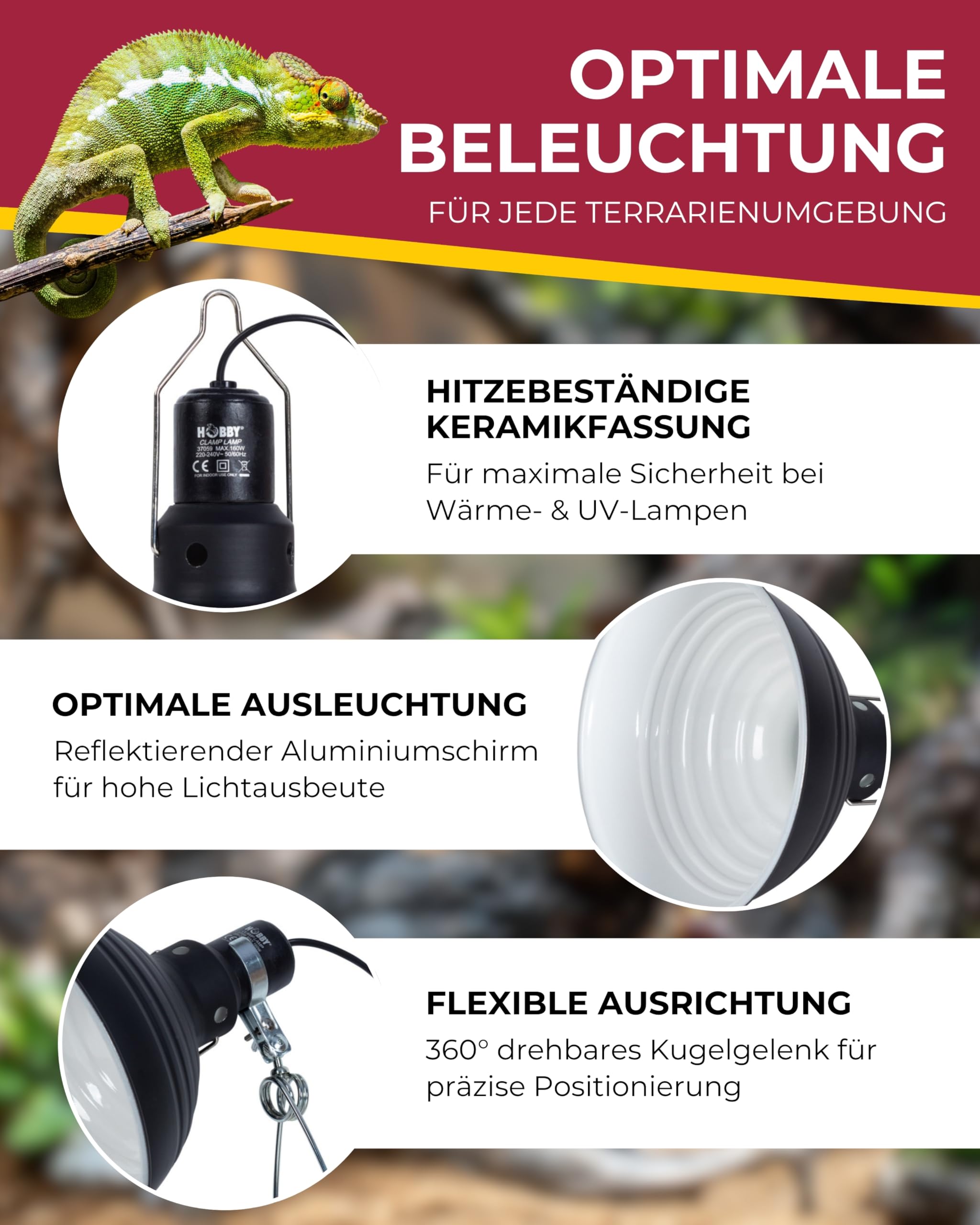 Hobby Clamp Lamp Leuchte 21 cm E27 Terrarium Klemme