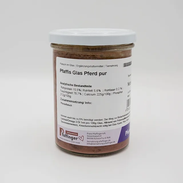 Genussglas Pferd Pur Hundefutter 380 g Glas Pferd