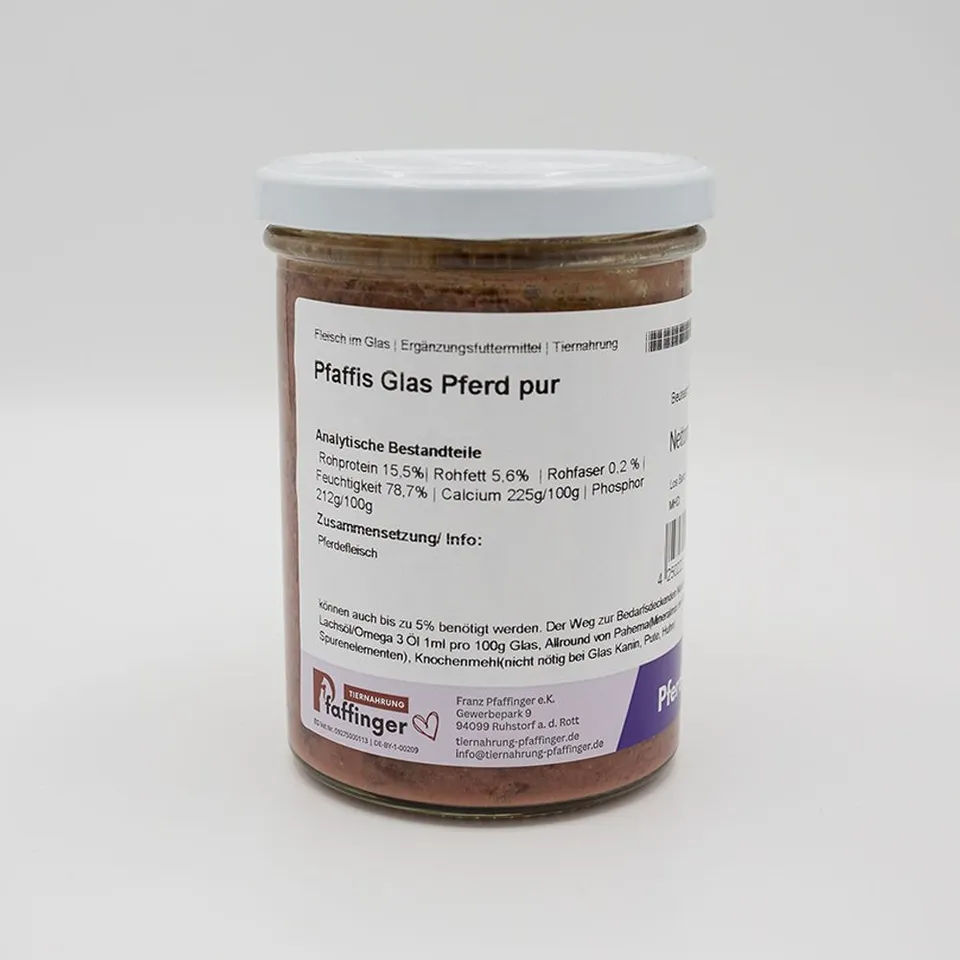 Genussglas Pferd Pur Hundefutter 380 g Glas Pferd