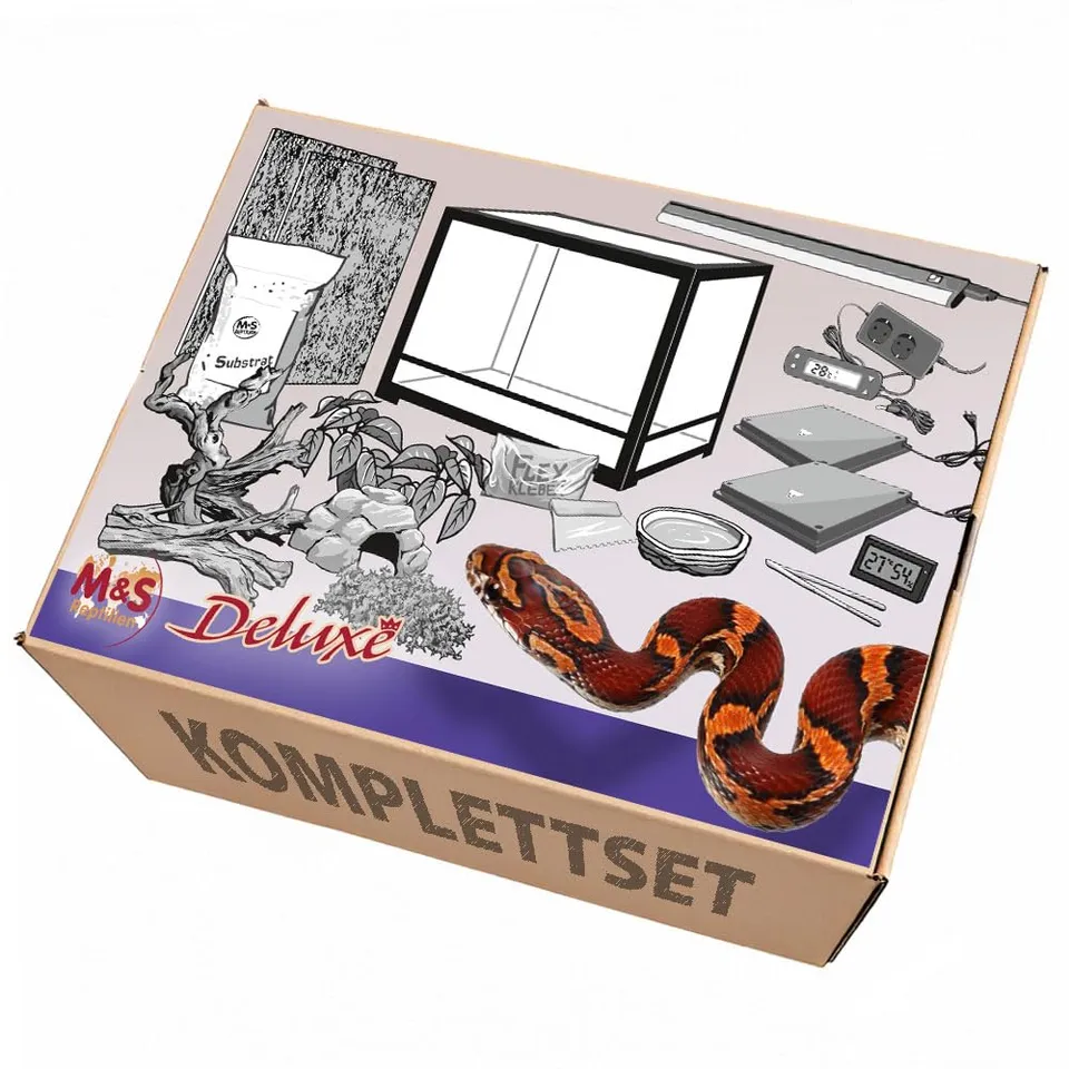M&S Reptilien Komplettset Deluxe Nattern Terrarium-Set 120x60x60 Glas
