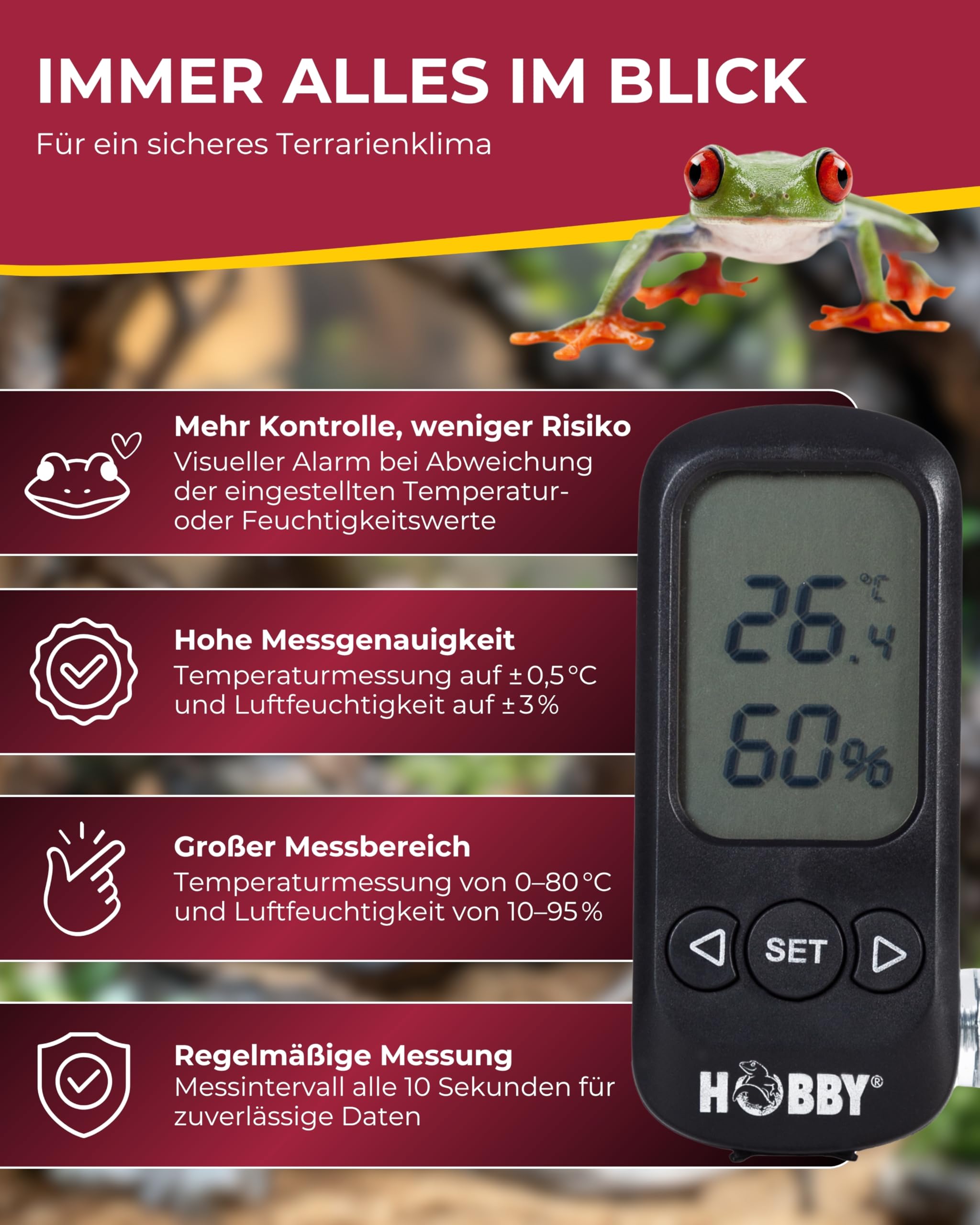 Hobby Terra Check Thermometer Hygrometer digital Alarm