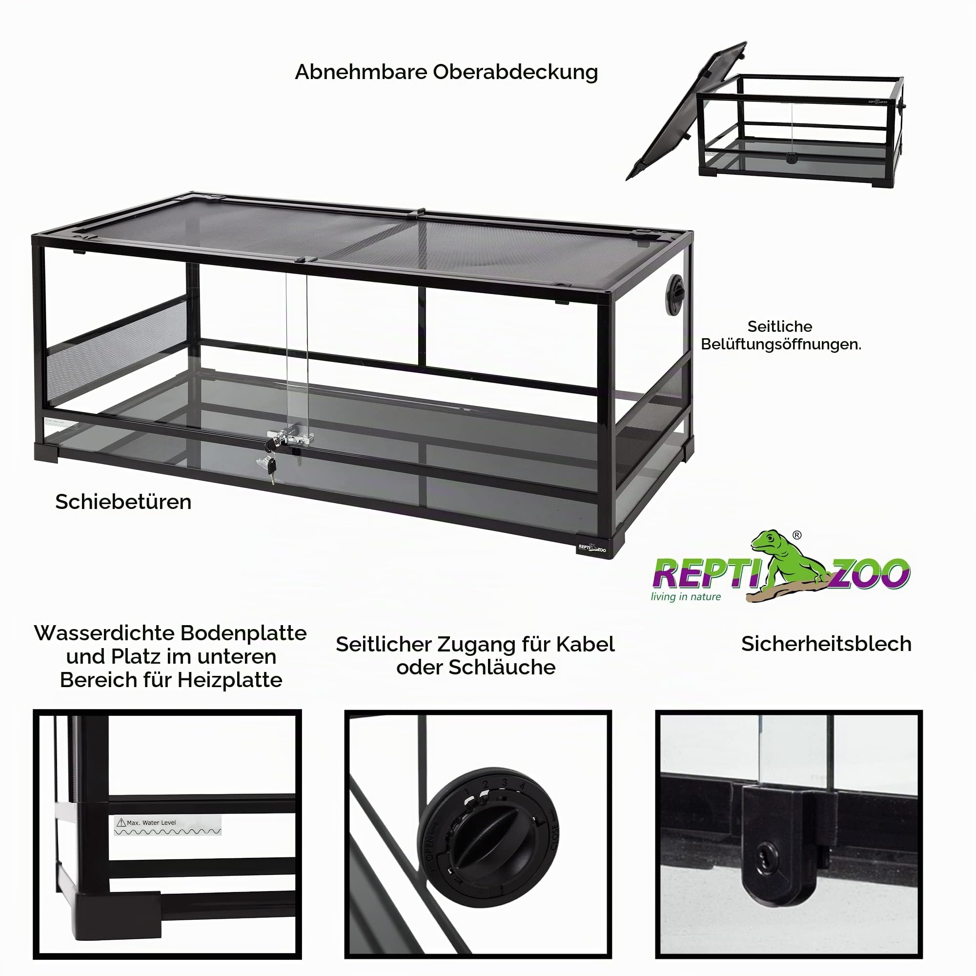 ReptiZoo RK0222 Glas-Terrarium 120x45x45 cm zerlegbar