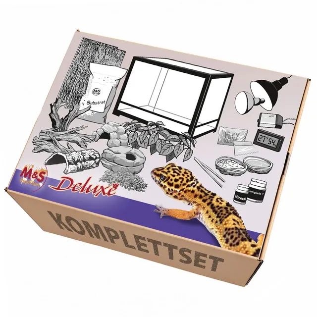 M&S Reptilien Komplettset Deluxe Leopardgecko Terrarium 91x46 Glas