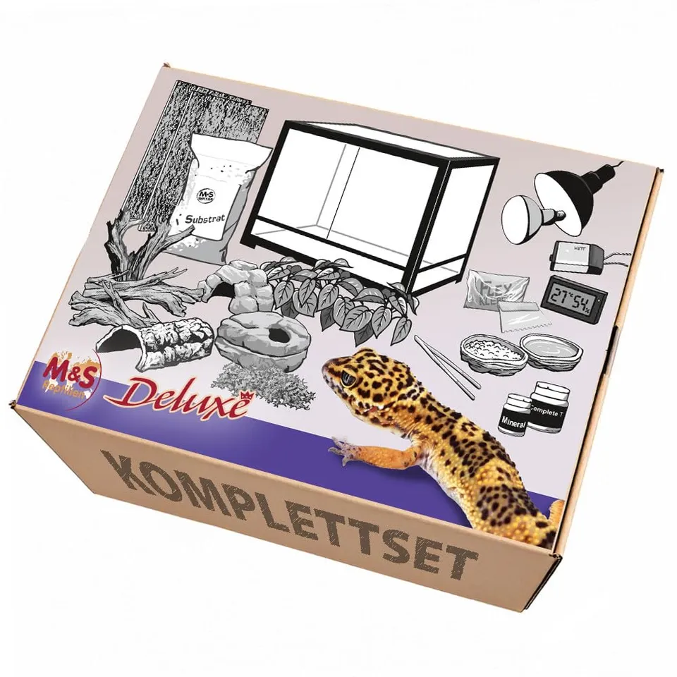 M&S Reptilien Komplettset Deluxe Leopardgecko Terrarium 91x46 Glas