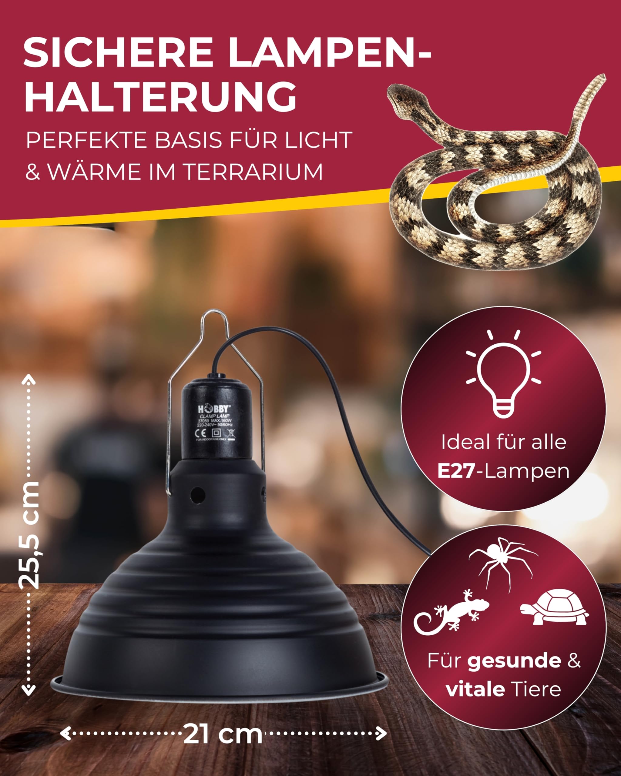 Hobby Clamp Lamp Leuchte 21 cm E27 Terrarium Klemme