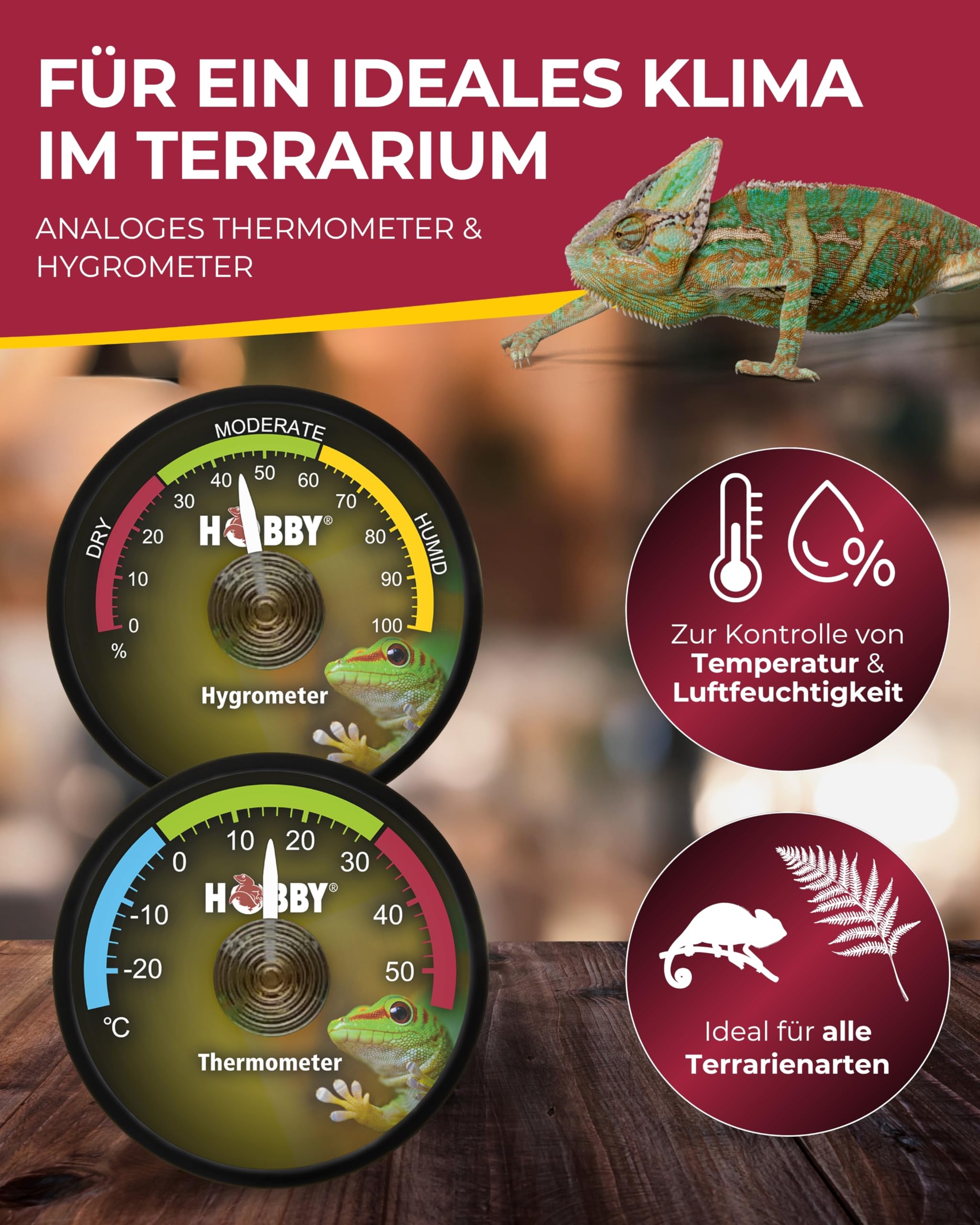 Hobby Hygrometer Thermometer analog selbstklebend Terrarium