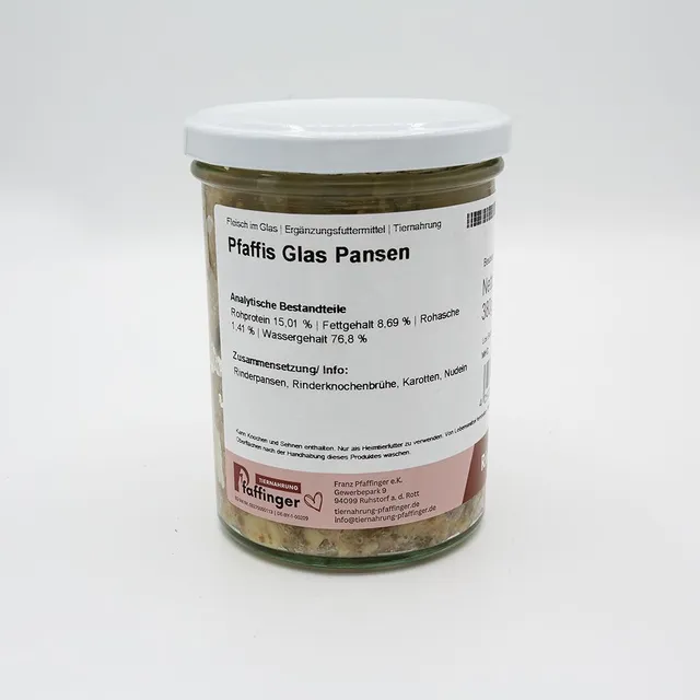 Genussglas Pansen Menü Hundefutter 380 g Glas
