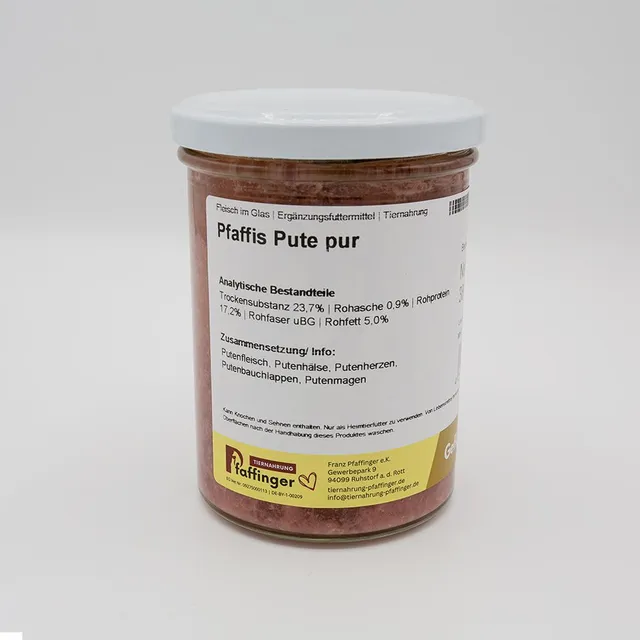 Genussglas Pute Pur Hundefutter 380 g Glas