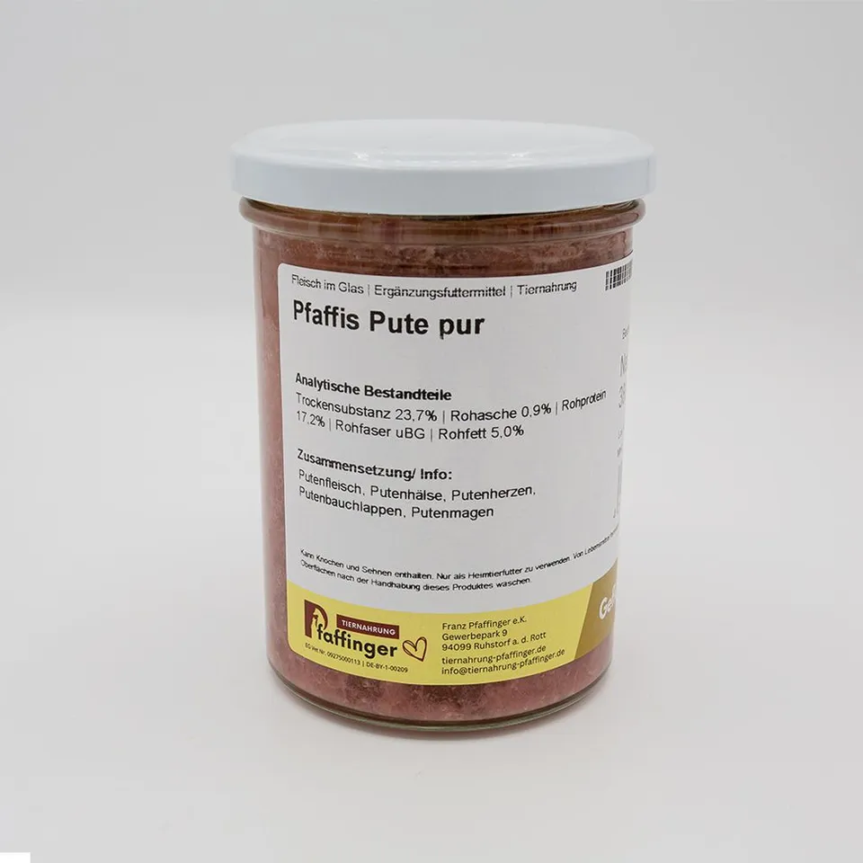 Genussglas Pute Pur Hundefutter 380 g Glas
