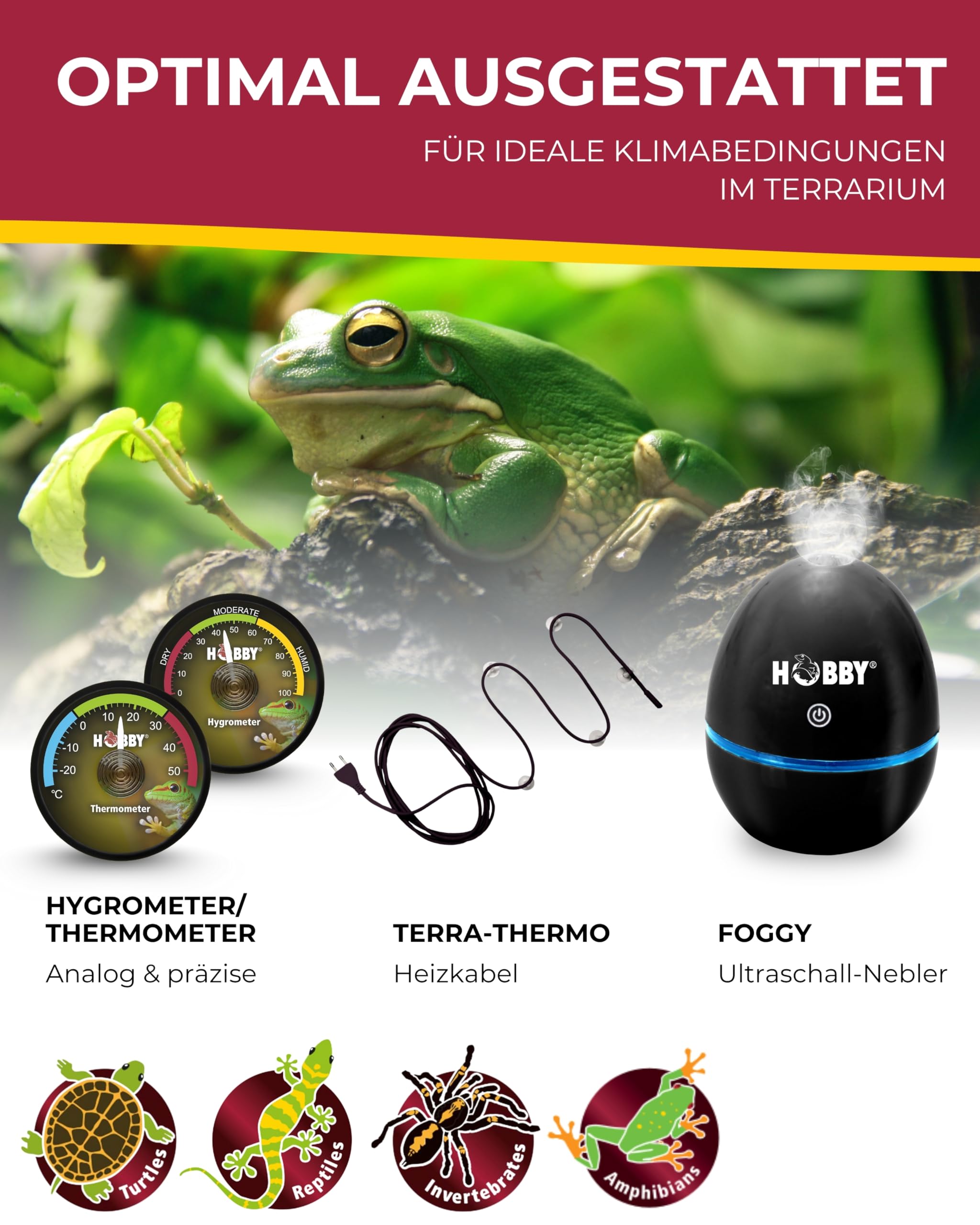 Hobby Hygrometer Thermometer analog selbstklebend Terrarium
