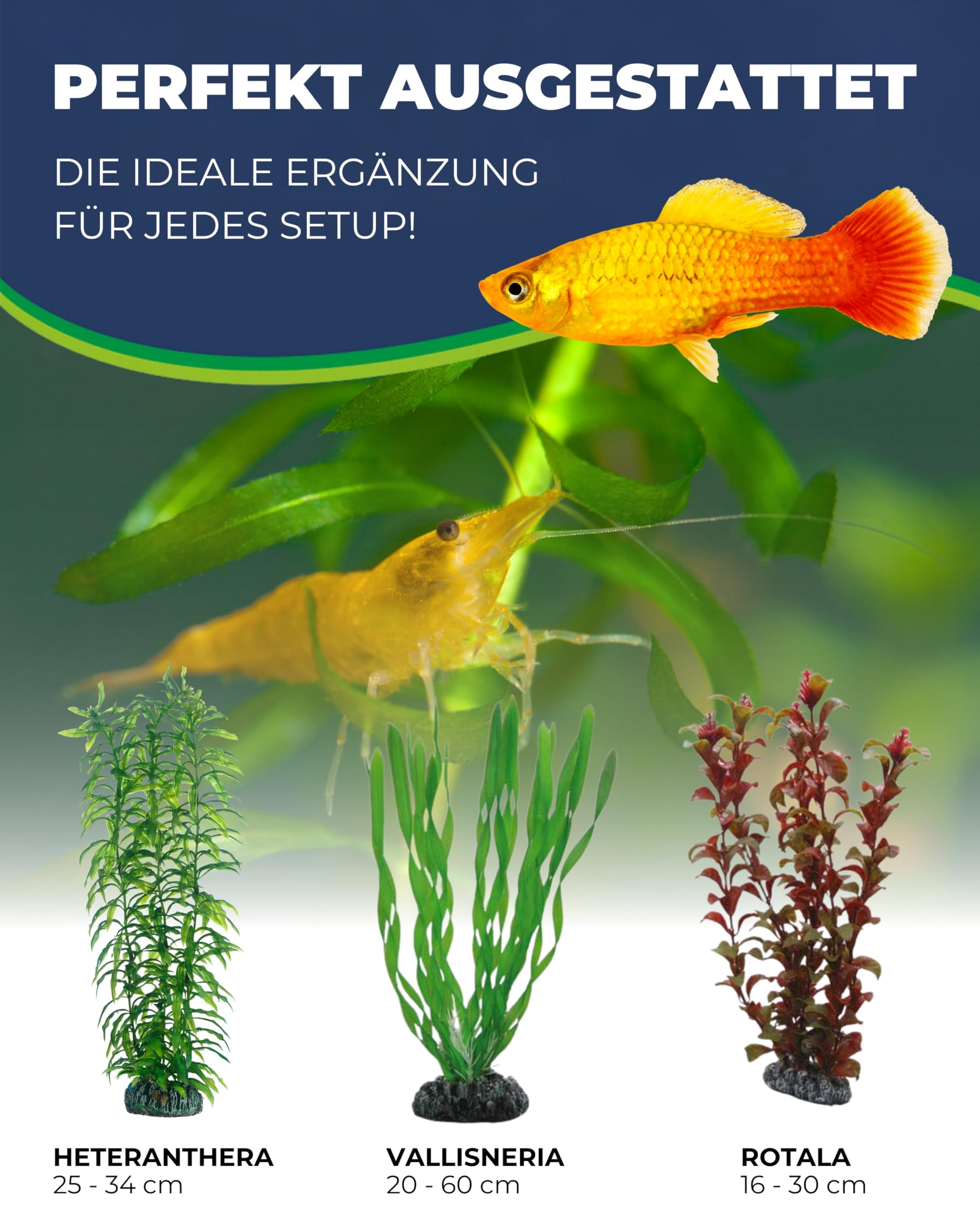 Hobby Heteranthera Kunstpflanze Aquarium 34 cm naturnah felsfixiert