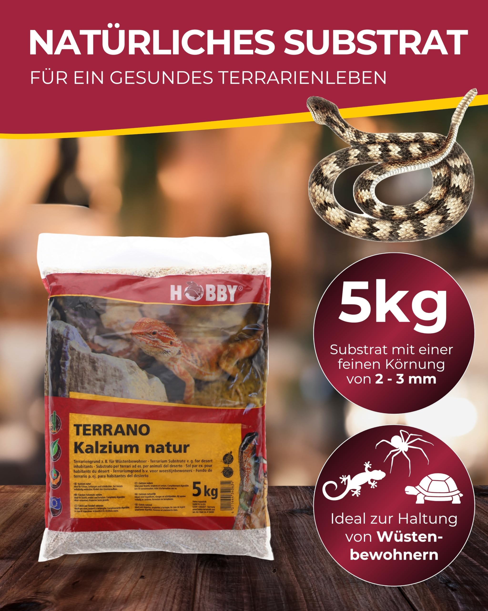 Hobby Terrano Kalzium Bodengrund 5 kg 2-3 mm natur