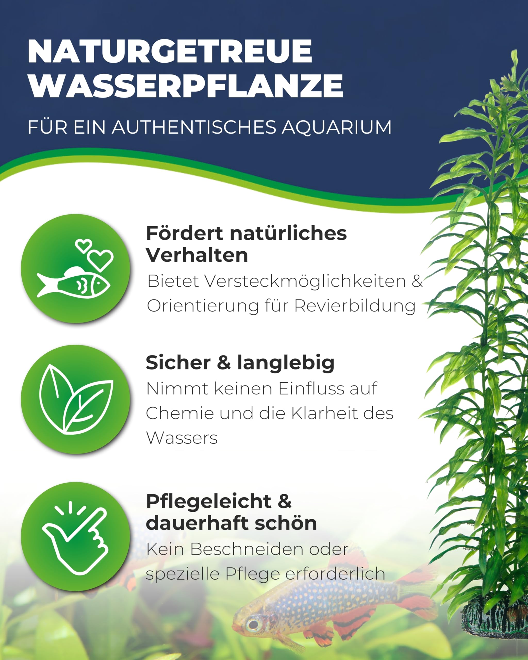 Hobby Heteranthera Kunstpflanze Aquarium 34 cm naturnah felsfixiert