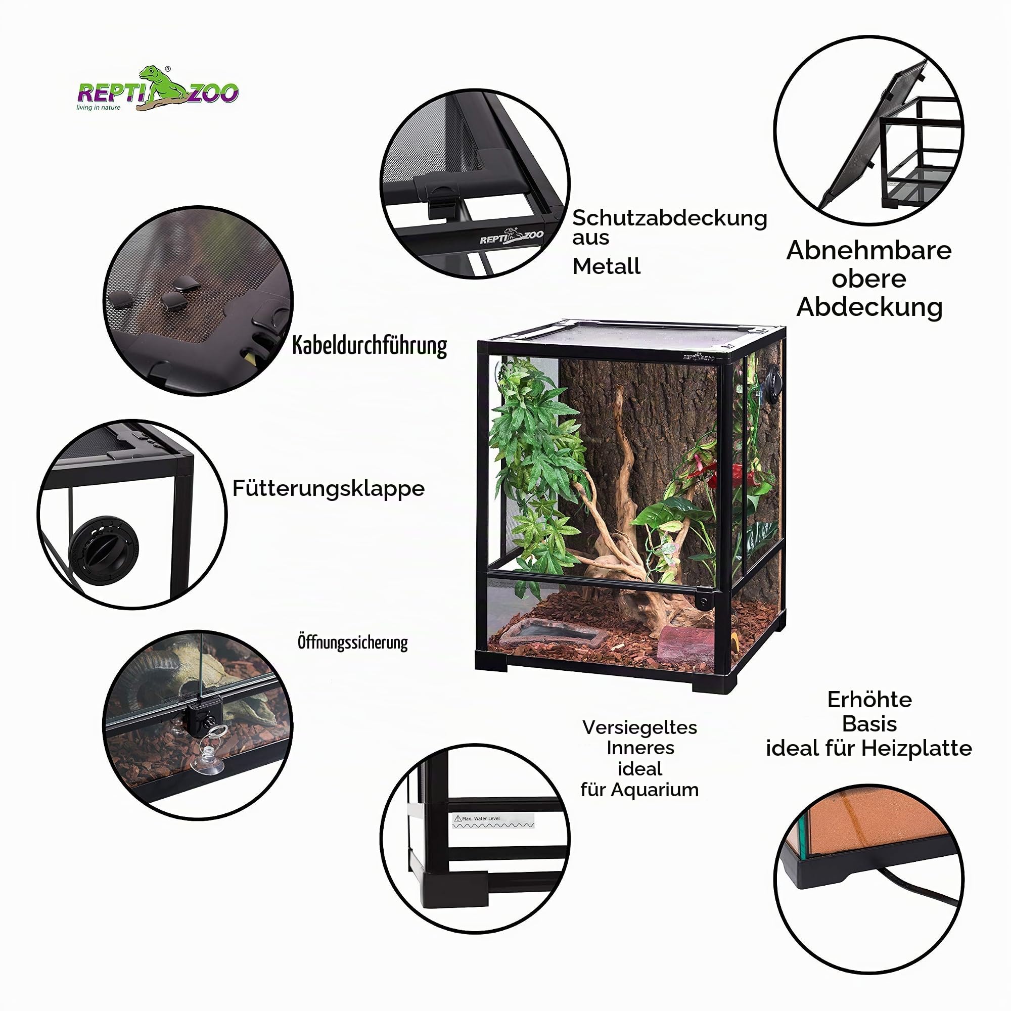 ReptiZoo RK0110NS Glasterrarium 45x45x60 cm Schwenktür hoch