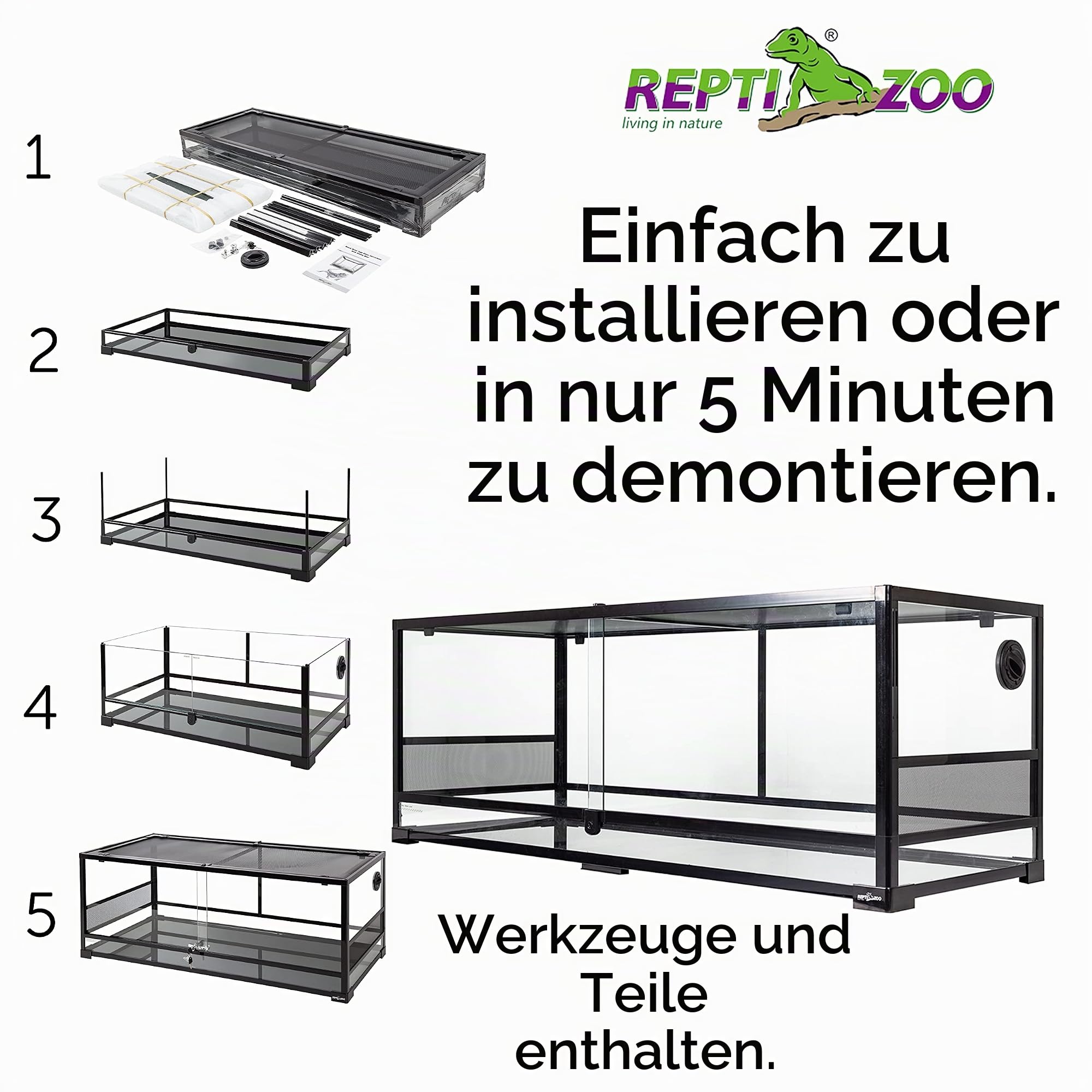 ReptiZoo RK0222 Glas-Terrarium 120x45x45 cm zerlegbar