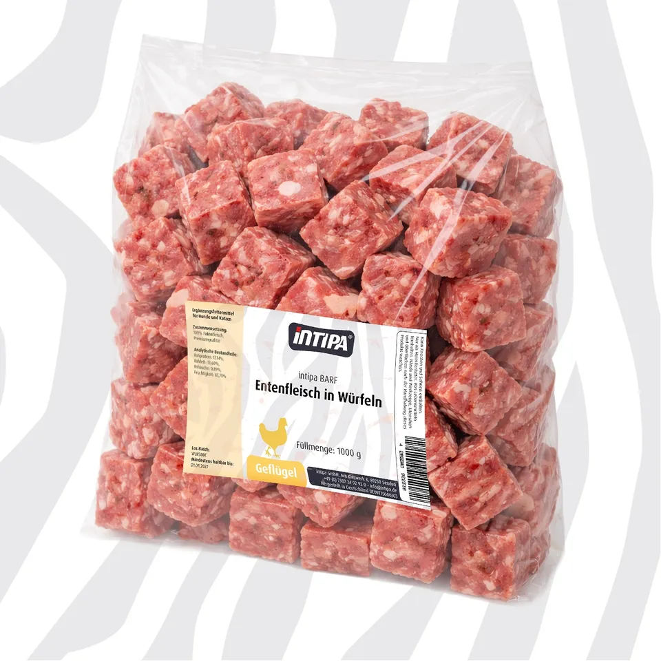 intipa BARF Entenfleisch Pur Frost 1000 g Würfel