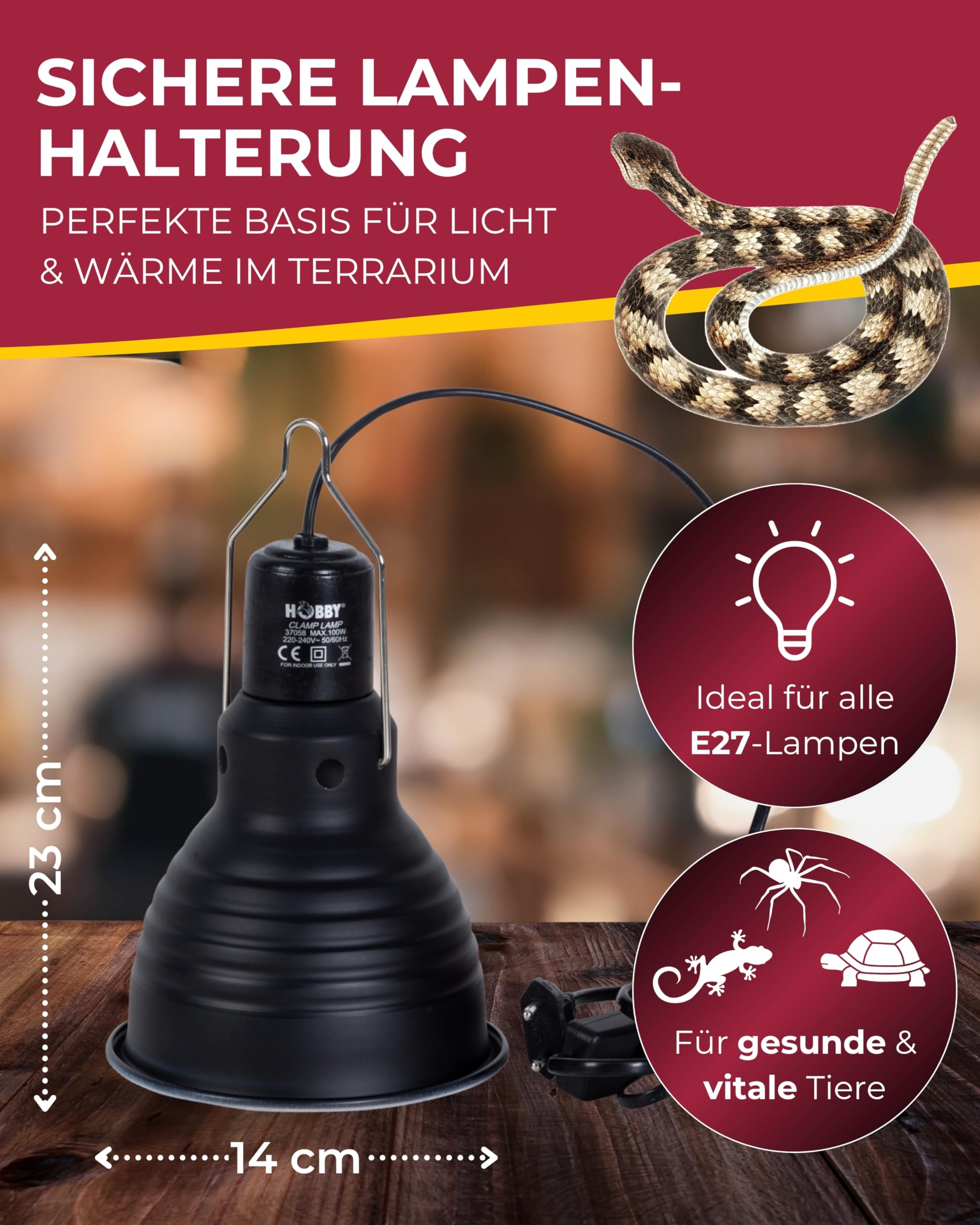 Hobby Clamp Lamp Terrariumleuchte 14 cm E27 Keramik