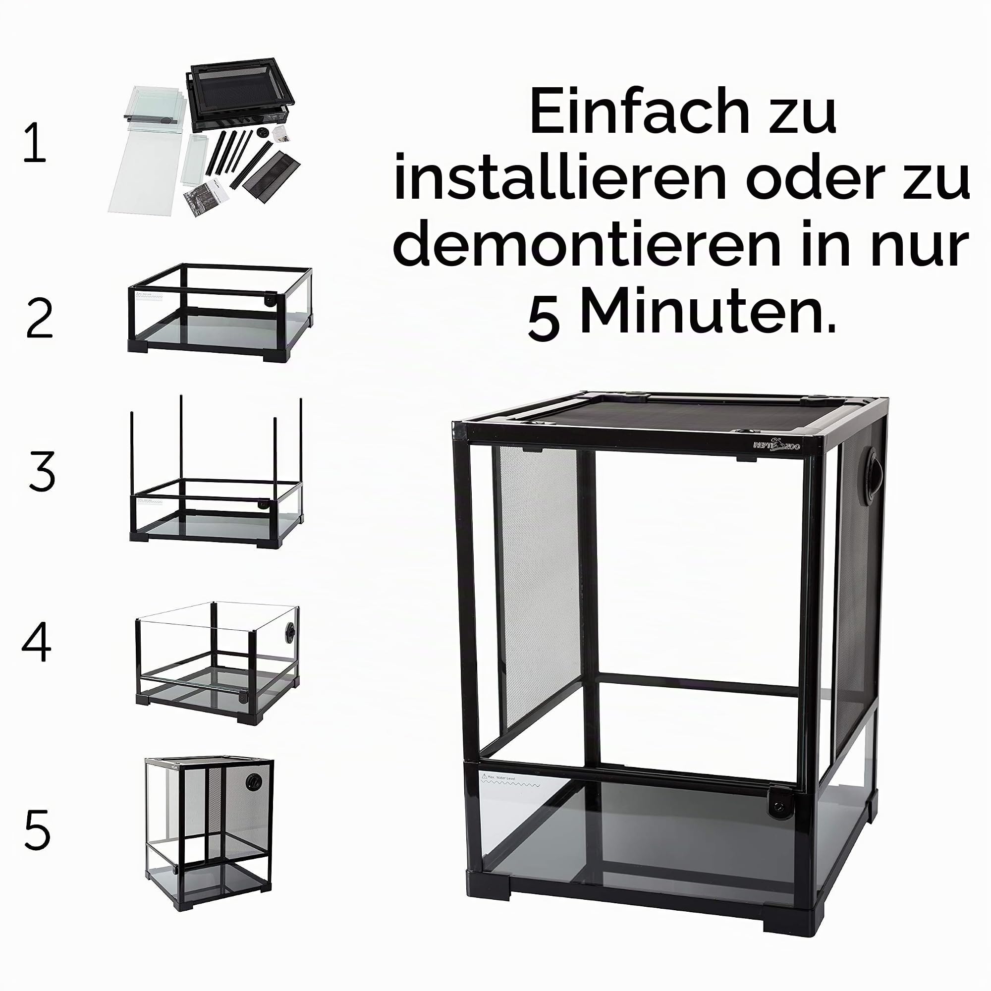 ReptiZoo RK0110NS Glasterrarium 45x45x60 cm Schwenktür hoch