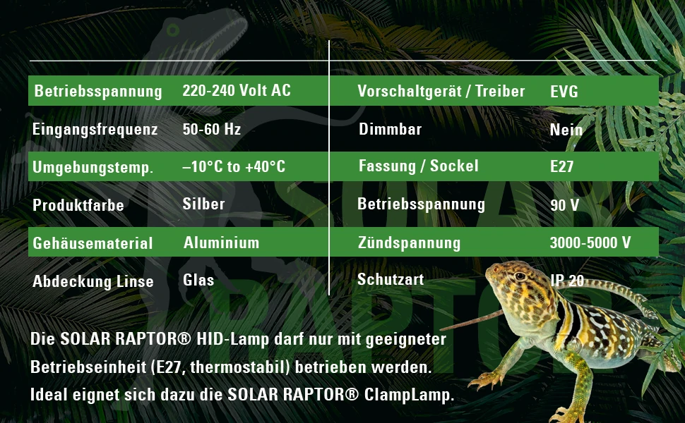 Econlux Solar Raptor UV HID-Lampe Tageslicht 5000K UV