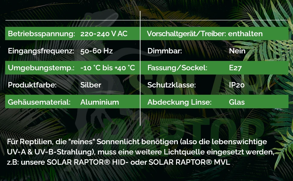 Econlux Solar Raptor UV Halogen Spot Terrarienlampe mit UV-A